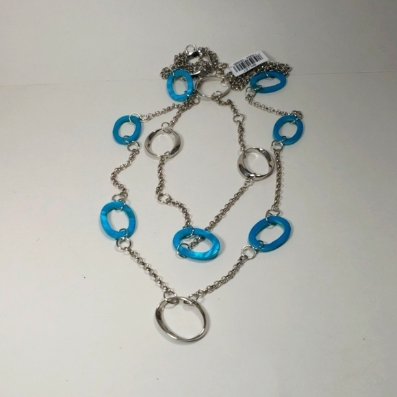 Silver & Turquoise Oval Link Layered Statement Necklace - 38" Women's  Jewelry - Picture 4 of 10